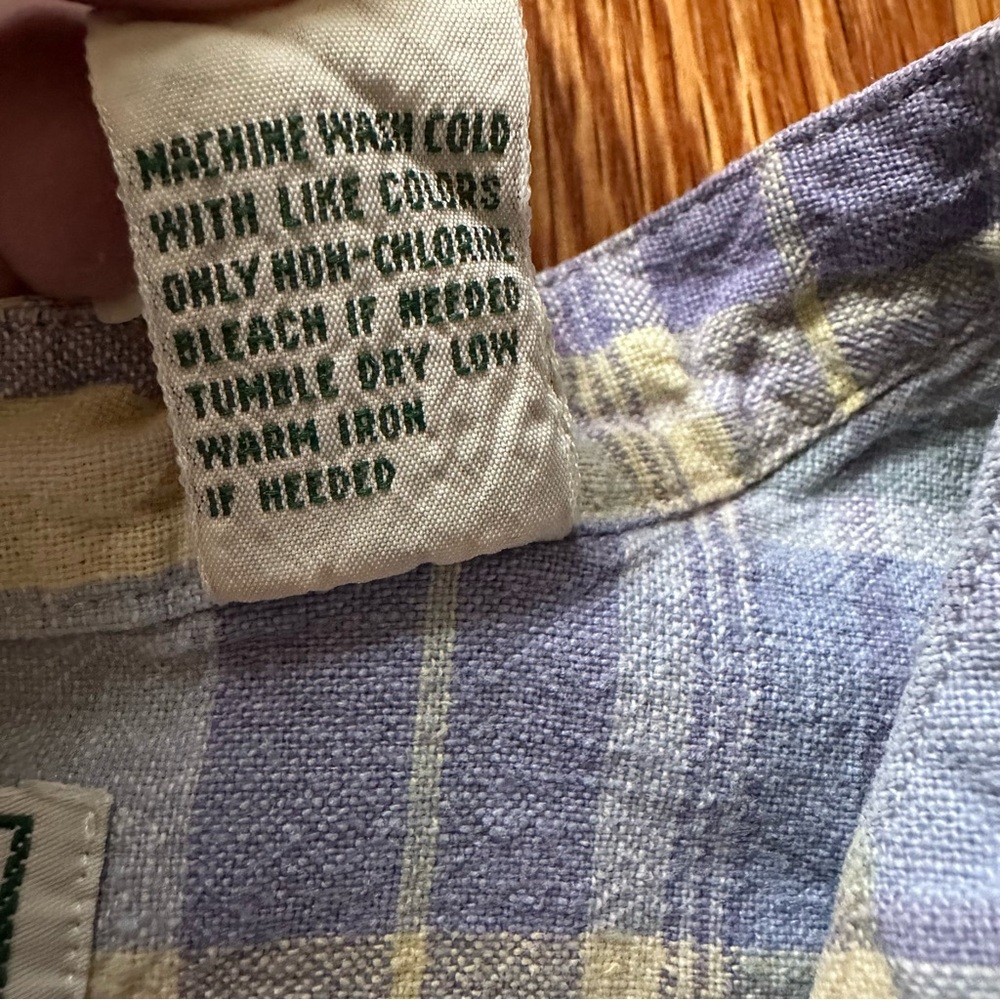 L.L.Bean Women’s M Light Blue Lavender Yellow Plaid Linen Shirt Mandarin Collar - Picture 7 of 11